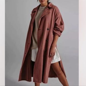 Free People Trench Coat Cherry Chai Jacket Split Sides Button TieWaist